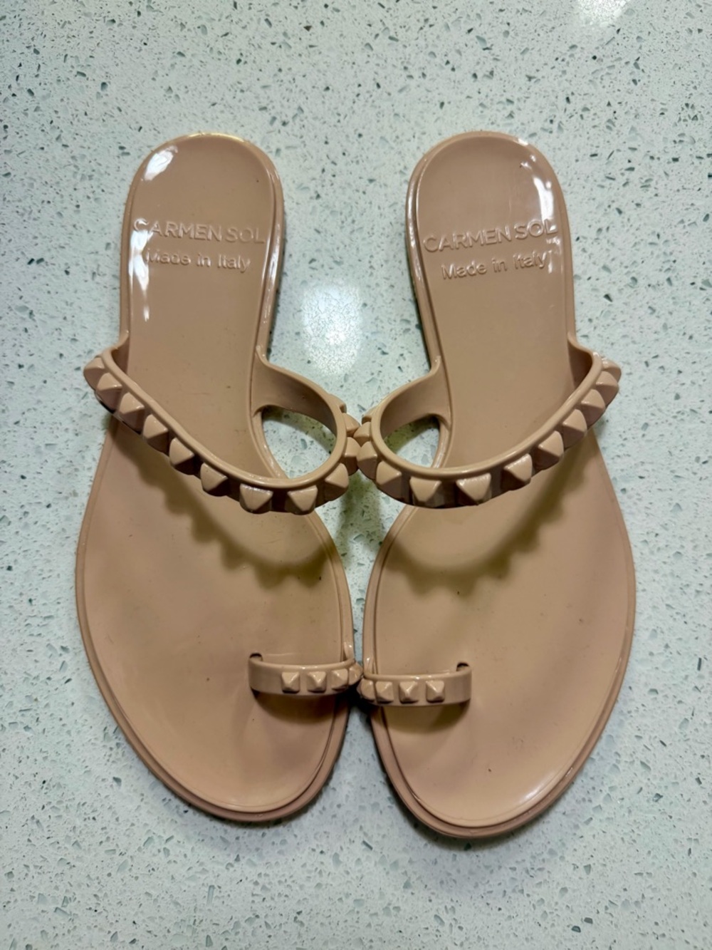 New Carmen Sol Maria Matte Jelly Studded Sandals Blush Nude Size 10
